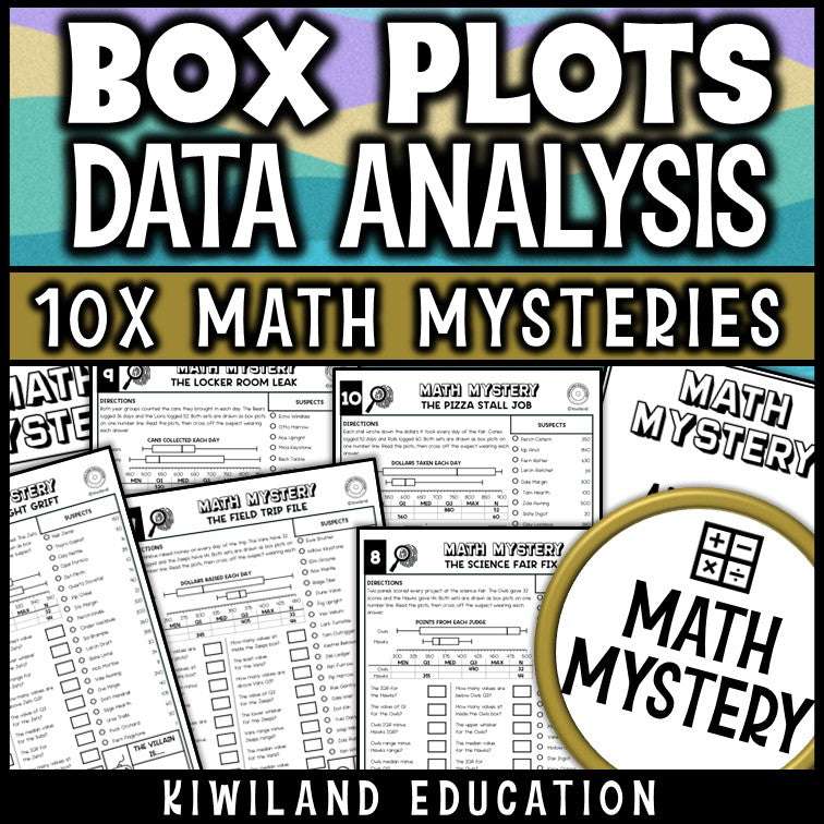Box and whisker plot activity covering median, quartiles, range and IQR for middle school math centers