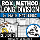 3-Digit Box Method Long Division Math Mystery worksheets cover - monster theme printable