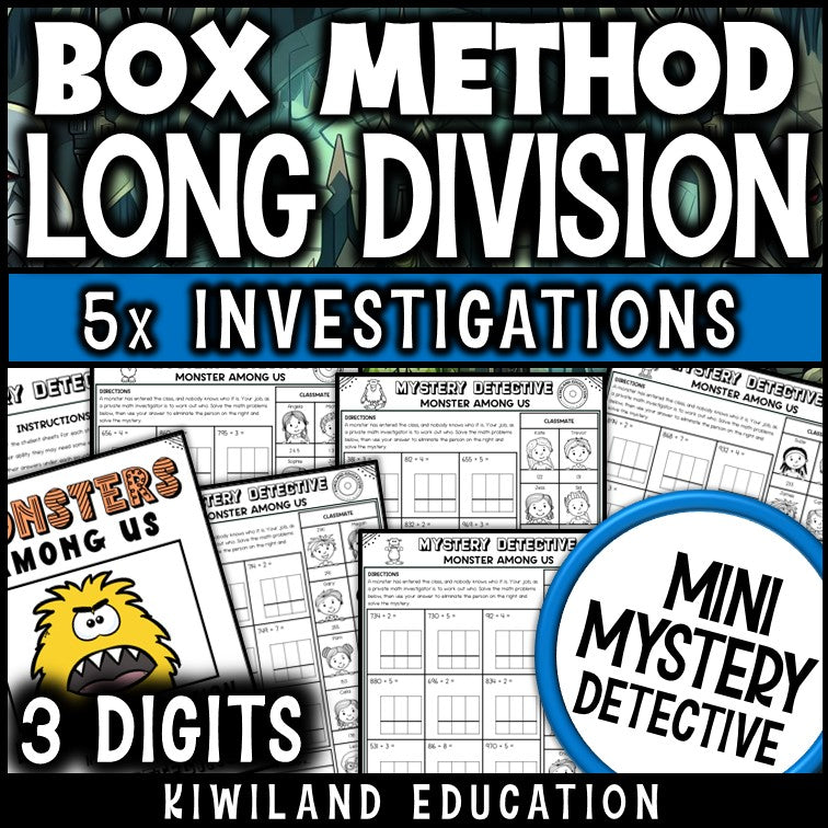 Box method long division 3-digit worksheets 4th grade