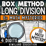 4-digit box method long division math mystery worksheet sample pages