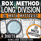 Box method long division no remainders detective math mystery activity