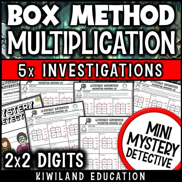 Box method multiplication 2x2 digit worksheets grade 4-5