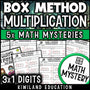 Box Method Multiplication 3-digit by 1-digit math mystery worksheets cover - monster theme