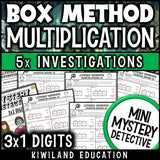 Box method multiplication 3-digit by 1 worksheets grade 4-5