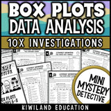 Box plots mystery detective data analysis worksheets 6th 7th 8th grade
