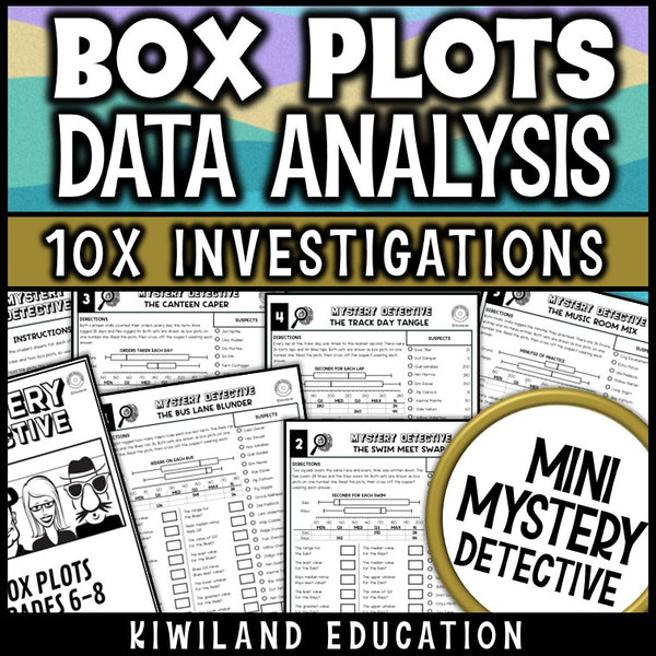 Box plots mystery detective data analysis worksheets 6th 7th 8th grade