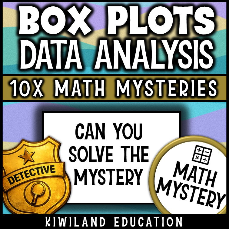 Printable box plot detective pack for substitute and relief days, print and go data worksheets grades 6 to 8