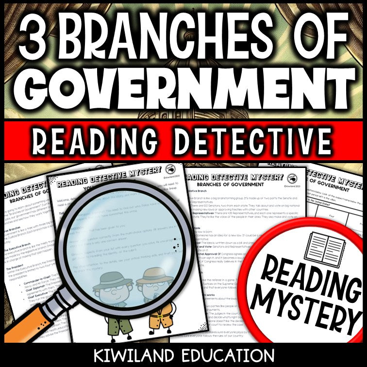 Printable nonfiction three branches of government reading comprehension passage for grades 3-6