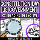 Branches of government and US Constitution reading passage worksheets, grades 4-6