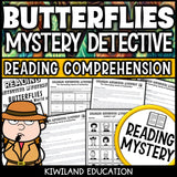 Butterfly life cycle reading mystery comprehension activity cover for grades 3-6