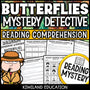 Butterfly life cycle reading mystery comprehension activity cover for grades 3-6