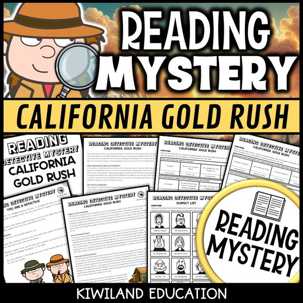 California Gold Rush reading mystery comprehension activity cover for grades 3-6