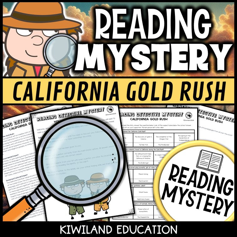 Printable nonfiction California Gold Rush reading comprehension passage activity for grades 3-6