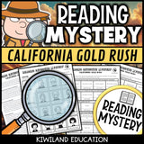 California Gold Rush reading mystery comprehension questions worksheet with suspect line-up