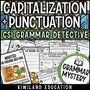 Capitalization and Punctuation ELA Mystery Scoot task cards cover for Grades 3–6