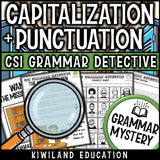 Capitalization and Punctuation ELA Mystery Scoot task cards sample page