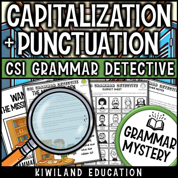 Capitalization and Punctuation ELA Mystery Scoot task cards sample page