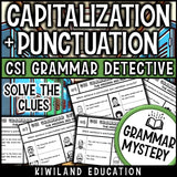 Capitalization and Punctuation ELA Mystery suspect line-up and answer key