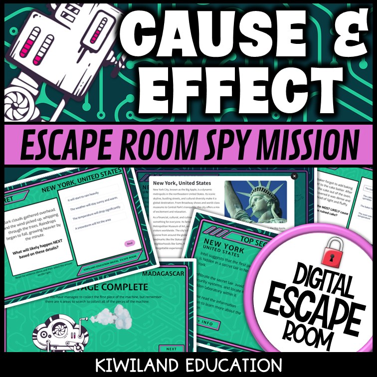 Reading passage cause and effect escape room slide