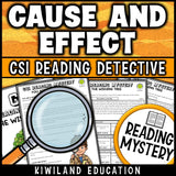 Cause and effect worksheets with fiction reading passages and questions, grades 3-5