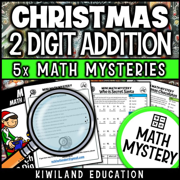 Christmas 2-digit addition math mystery worksheet sample page