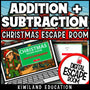 Christmas 2-digit addition and subtraction digital escape room cover, grades 2–4 math
