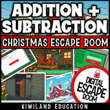 Self-checking Christmas math facts escape room challenge for grades 2 to 4