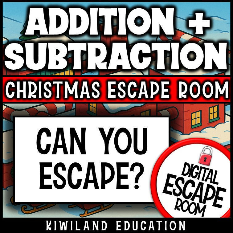 No-prep Christmas 2-digit addition and subtraction escape room activity