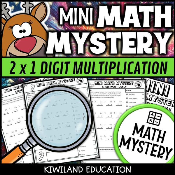 Christmas 2-digit by 1-digit multiplication math mystery answer key