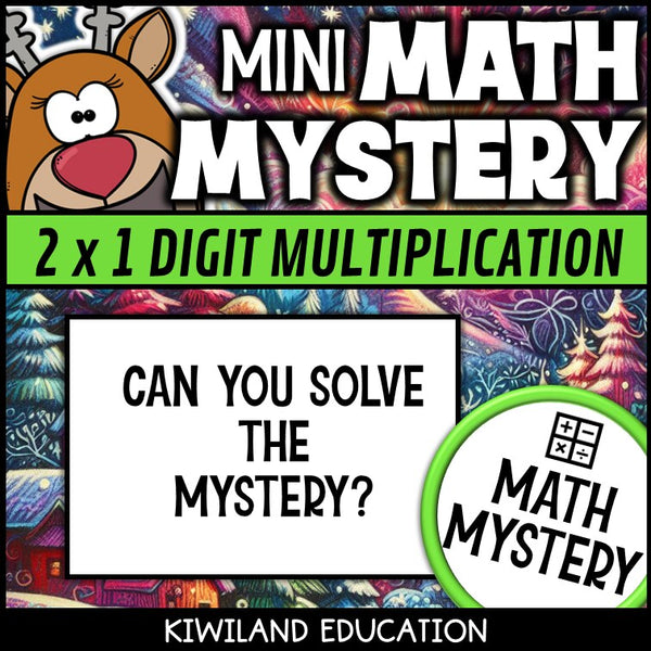 Christmas 2-digit by 1-digit multiplication math mystery activity preview