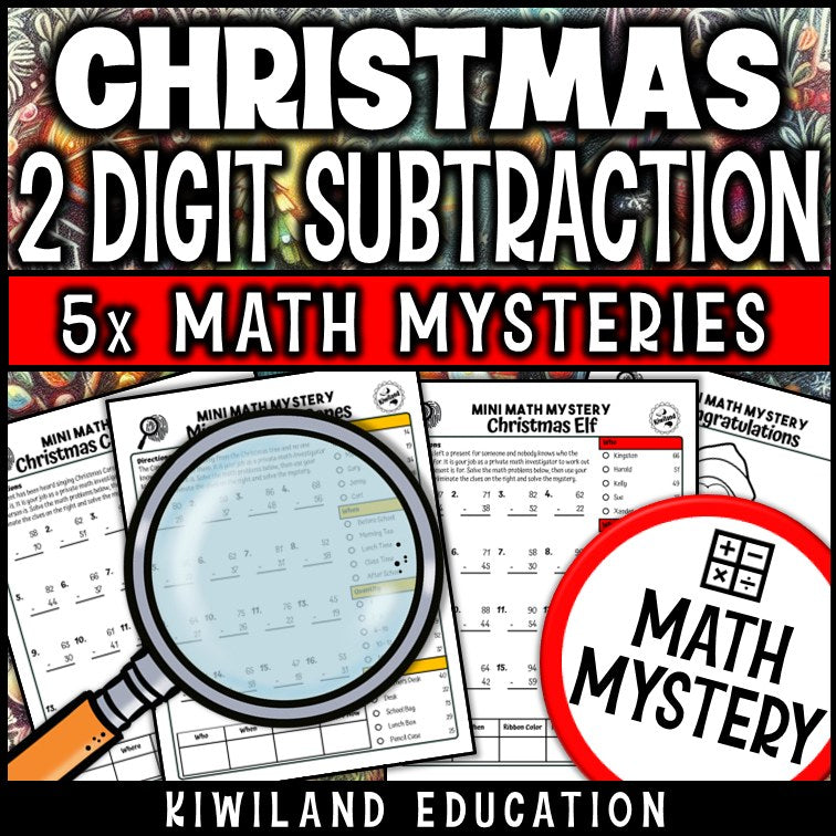 Christmas regrouping subtraction detective math mystery printable activity
