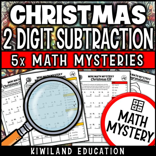 Christmas regrouping subtraction detective math mystery printable activity