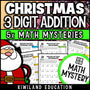 Christmas 3-Digit Addition with Regrouping Math Mystery worksheets cover - 5 printable detective cases