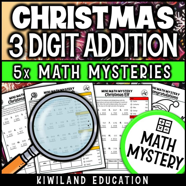 Christmas regrouping addition detective math mystery printable activity