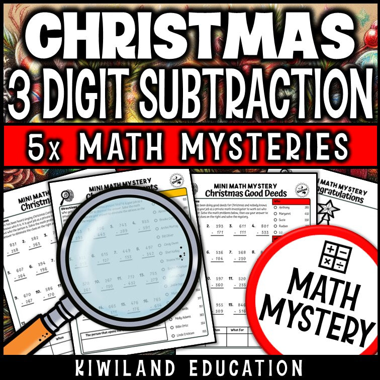 Christmas subtraction detective math mystery activity