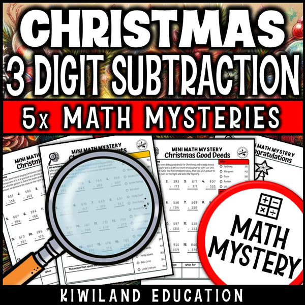 Christmas subtraction detective math mystery activity