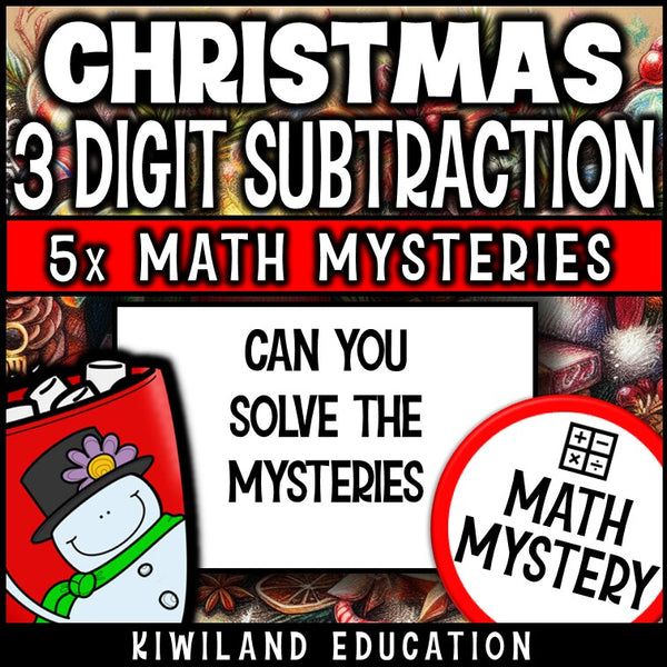 Can you solve the mysteries - Christmas 3-digit subtraction worksheets