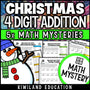 Christmas 4-Digit Addition with Regrouping Math Mystery worksheets cover - 5 printable detective cases