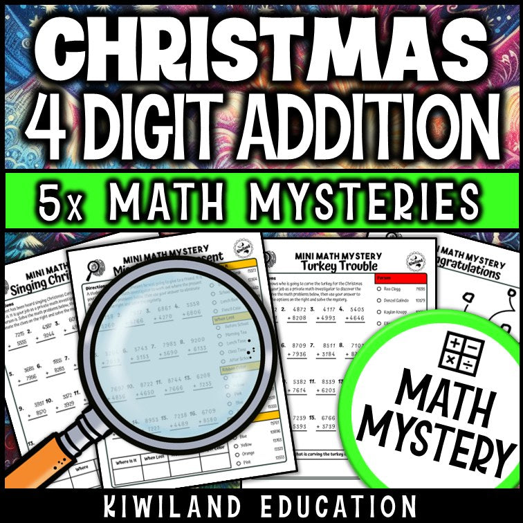Christmas regrouping addition detective math mystery printable activity
