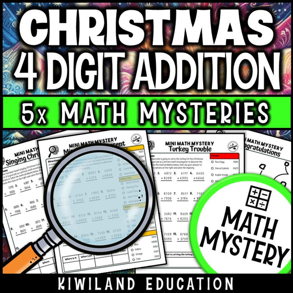 Christmas regrouping addition detective math mystery printable activity