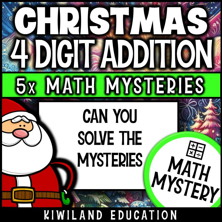 Can you solve the Christmas mysteries - 4-digit addition with regrouping worksheets