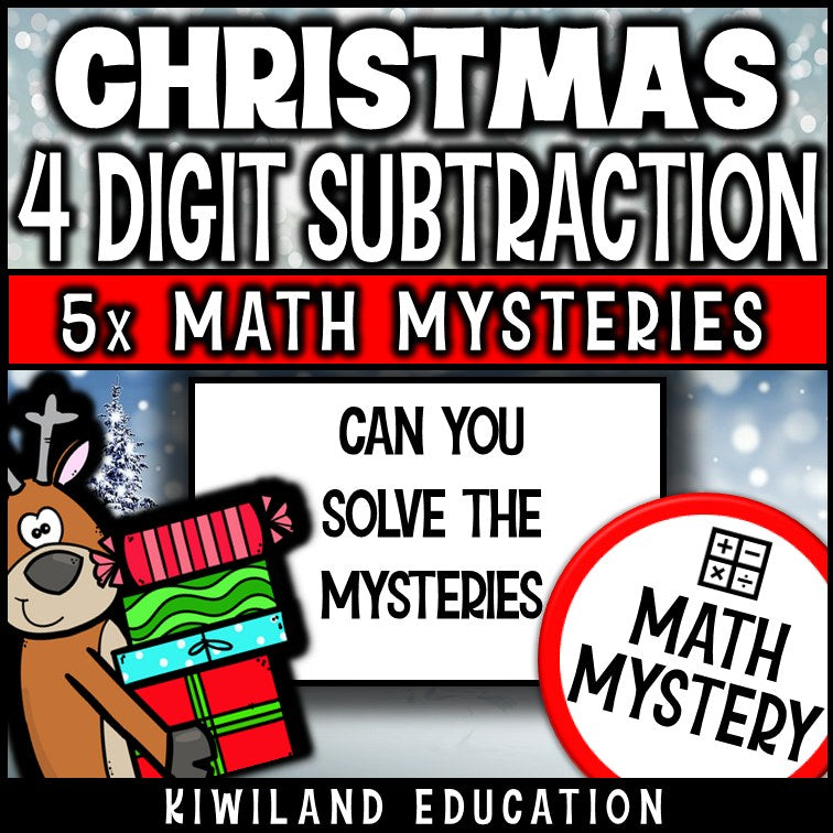 Can you solve the Christmas mysteries - 4-digit subtraction with regrouping worksheets