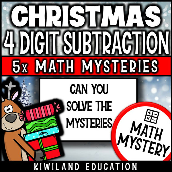 Can you solve the Christmas mysteries - 4-digit subtraction with regrouping worksheets