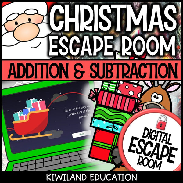 Addition and Subtraction Within 100 Christmas digital escape room for Grades 1-3