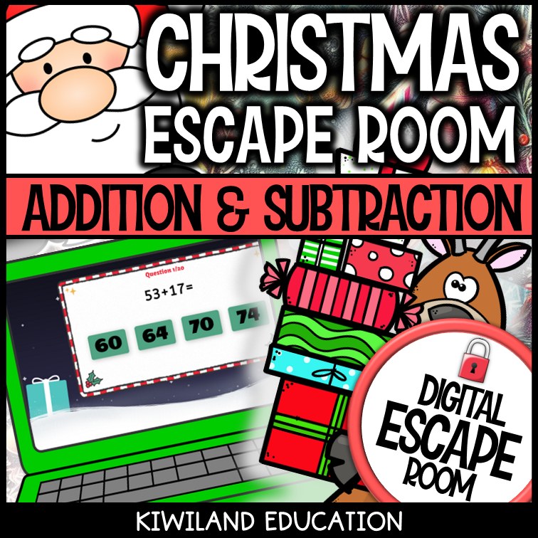 Christmas add and subtract escape room puzzle screen