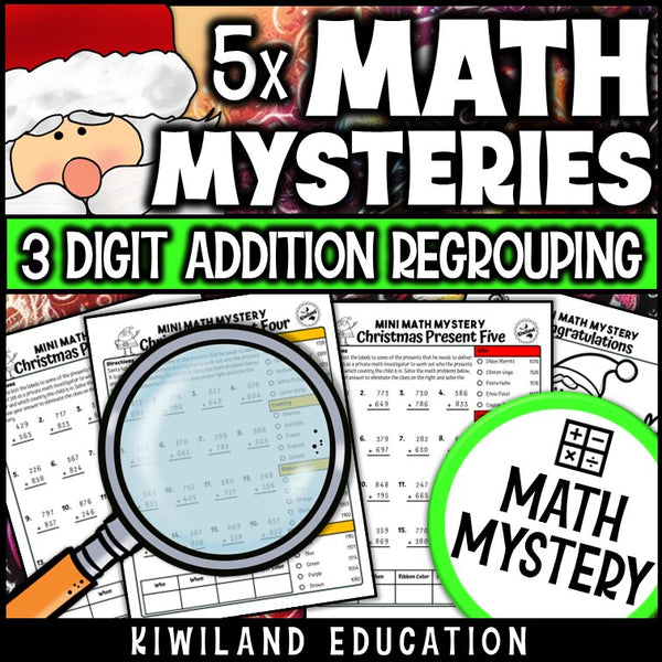 Christmas around the world addition with regrouping detective math mystery activity