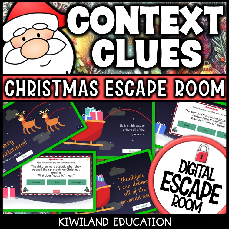 Context clues Christmas escape room activity preview