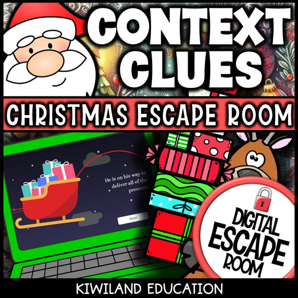 Context clues vocabulary escape room challenge screen