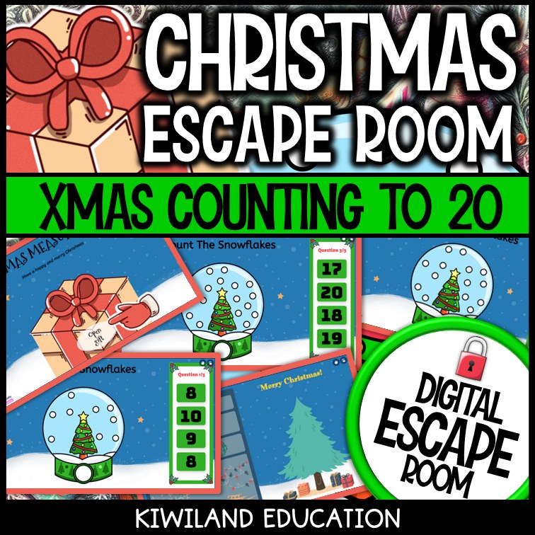 Counting to 20 Christmas escape room activity preview
