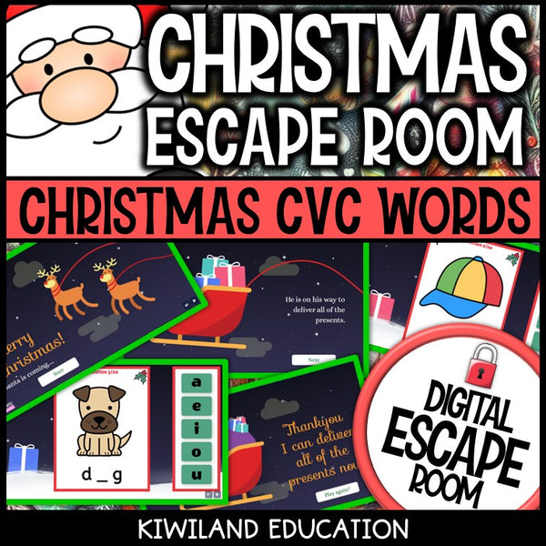 CVC Words Christmas escape room activity preview